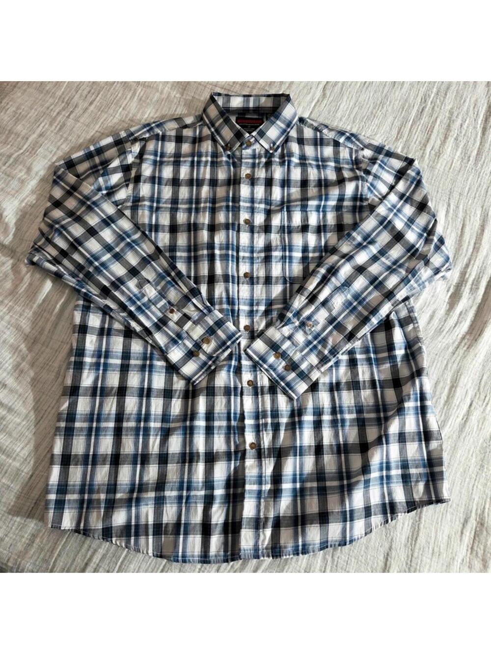 Architect Plaid Button Down Shirt Men's LT Blue White Long Sleeve #1171